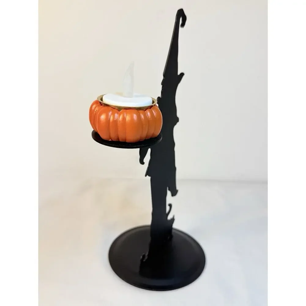 Vtg Mervyn’s Halloween Wizard Pumpkin Tea Light Metal Holder